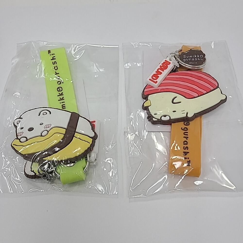 2 Sumikko Gurashi Round 1 Keychain Key Ring San-X Polar Bear And Cat